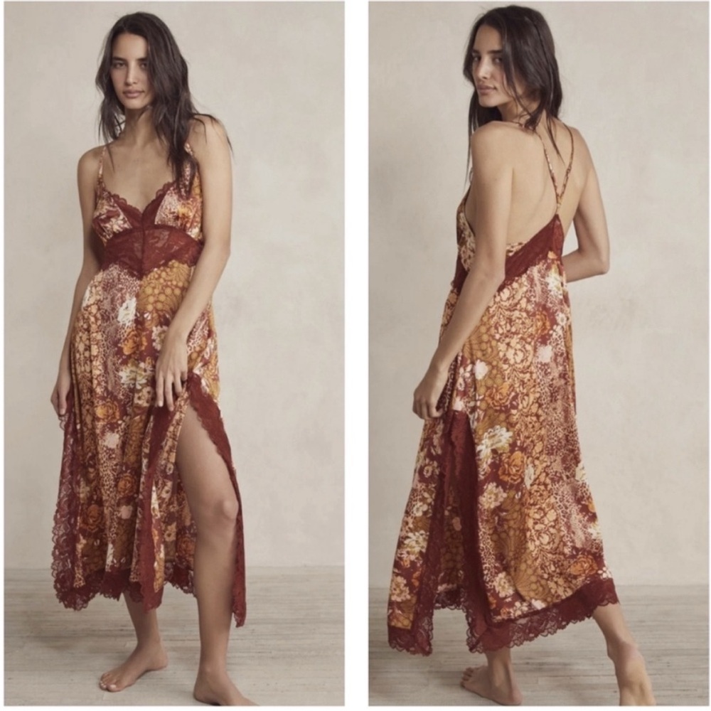 FREE PEOPLE Right Now Midi Slip Dress Amber Combo